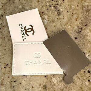 CHANEL White and Silver Card Holder with Mirror